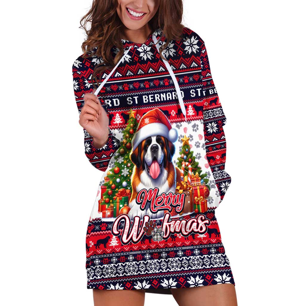 Saint Bernard Merry Woofmas Hoodie Dress Christmas Dog Art Style - Wonder Print Shop
