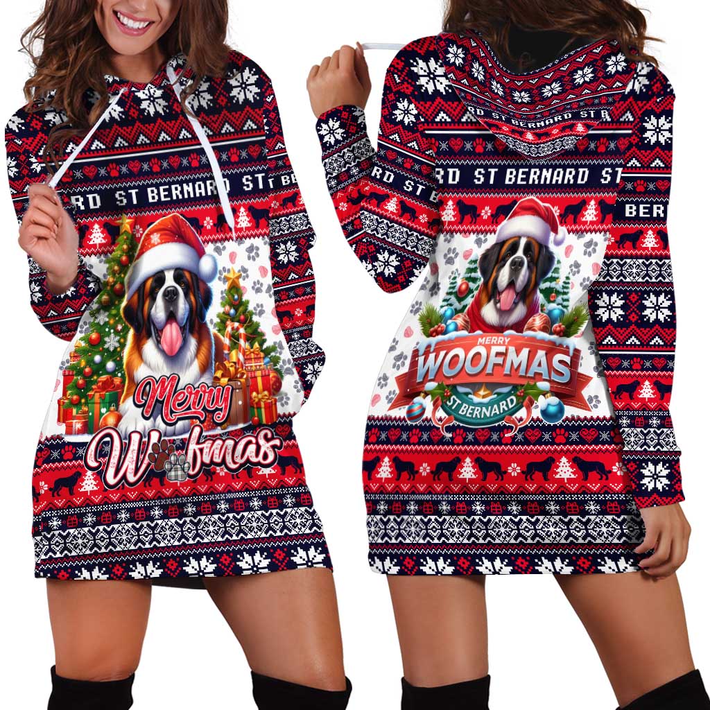 Saint Bernard Merry Woofmas Hoodie Dress Christmas Dog Art Style - Wonder Print Shop