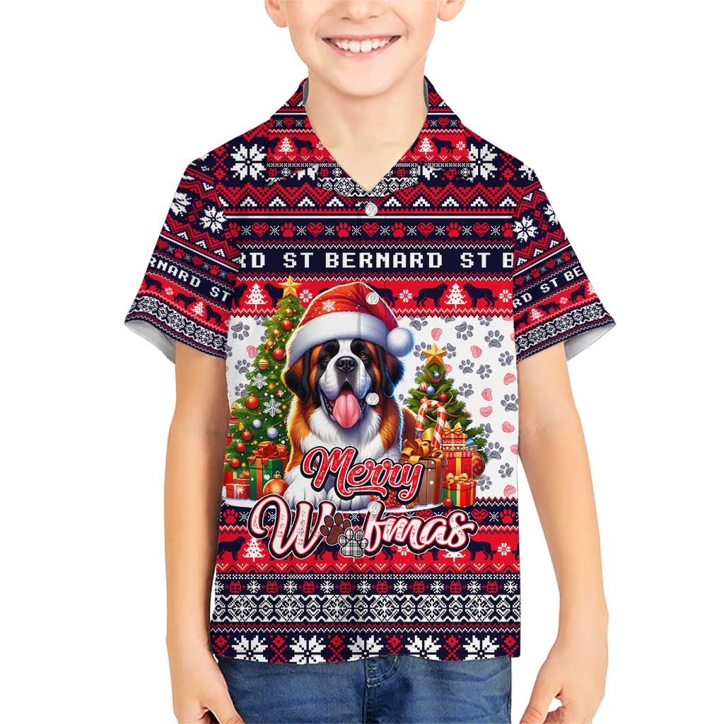 Saint Bernard Merry Woofmas Kid Hawaiian Shirt Christmas Dog Art Style - Wonder Print Shop