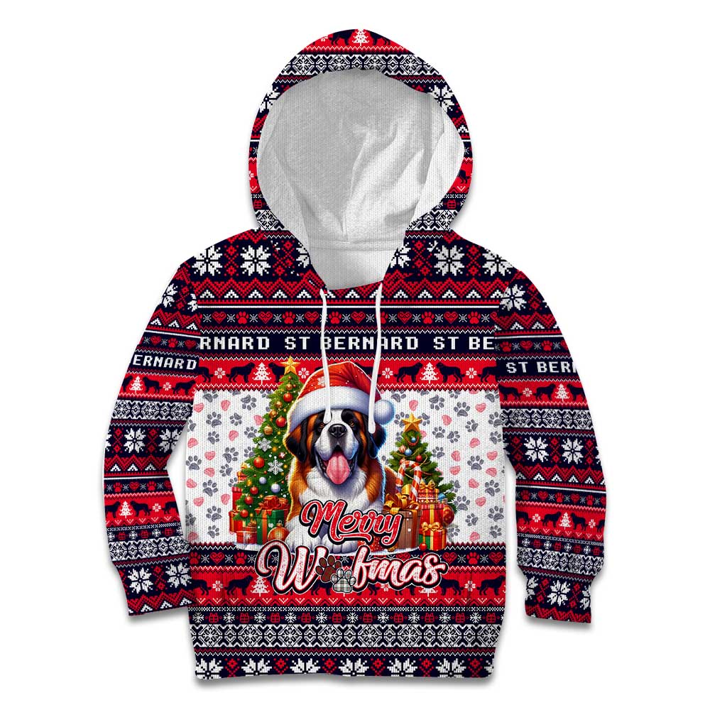 Saint Bernard Merry Woofmas Kid Hoodie Christmas Dog Art Style - Wonder Print Shop