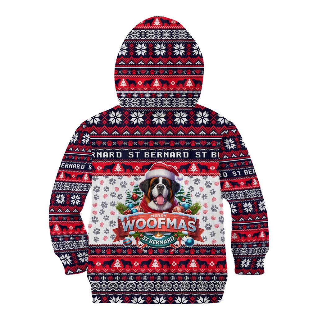 Saint Bernard Merry Woofmas Kid Hoodie Christmas Dog Art Style - Wonder Print Shop
