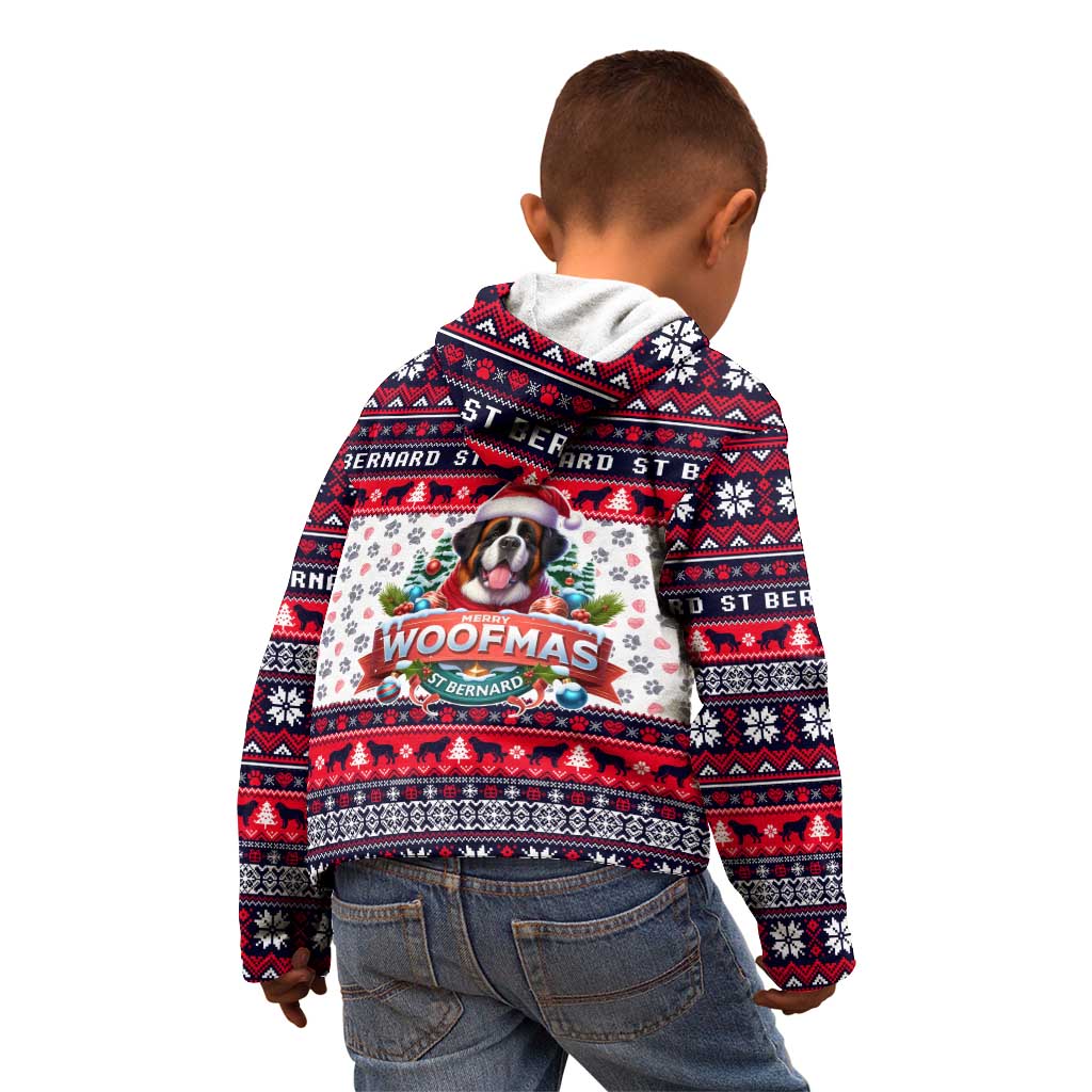 Saint Bernard Merry Woofmas Kid Hoodie Christmas Dog Art Style - Wonder Print Shop