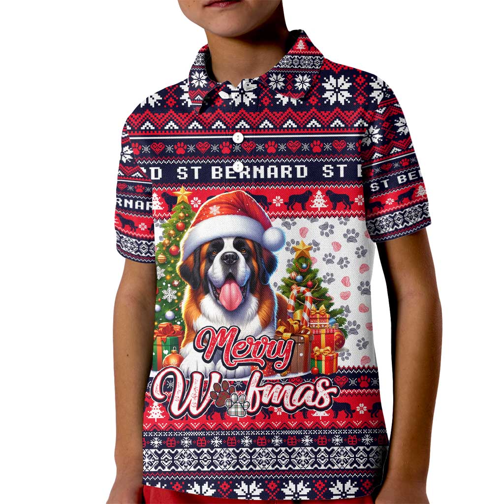 Saint Bernard Merry Woofmas Kid Polo Shirt Christmas Dog Art Style - Wonder Print Shop