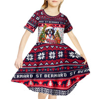 Saint Bernard Merry Woofmas Kid Short Sleeve Dress Christmas Dog Art Style - Wonder Print Shop