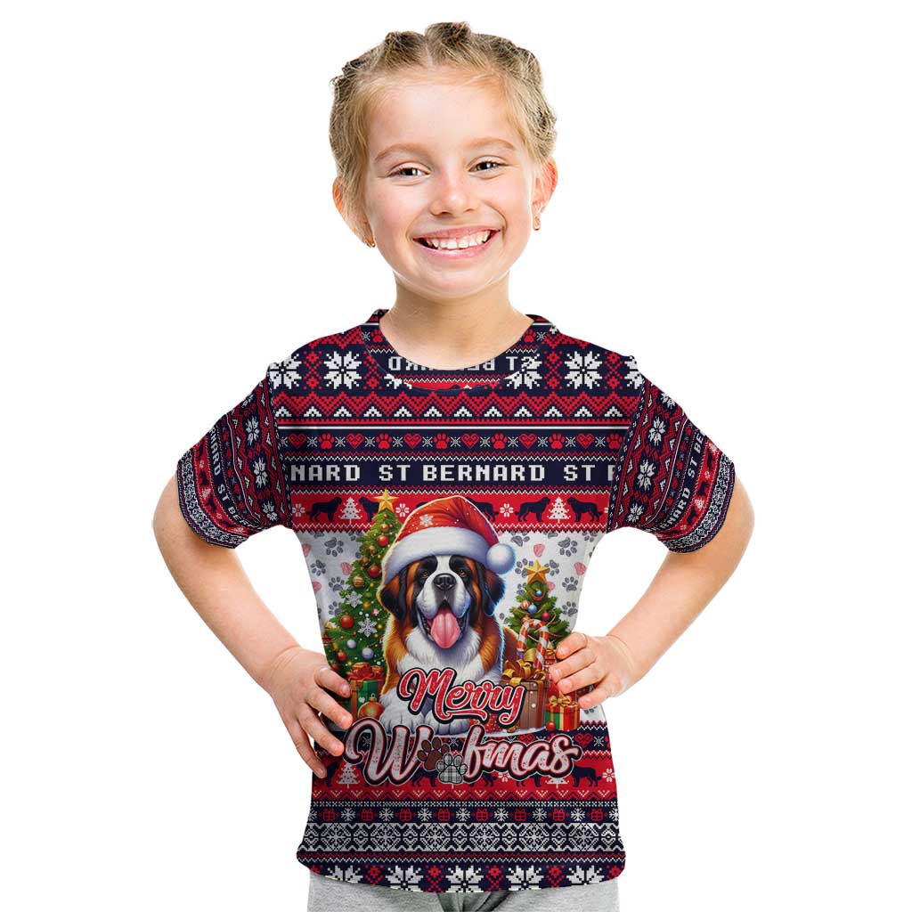 Saint Bernard Merry Woofmas Kid T Shirt Christmas Dog Art Style - Wonder Print Shop