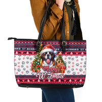 Saint Bernard Merry Woofmas Leather Tote Bag Christmas Dog Art Style - Wonder Print Shop