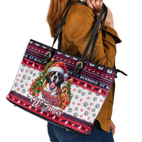 Saint Bernard Merry Woofmas Leather Tote Bag Christmas Dog Art Style - Wonder Print Shop