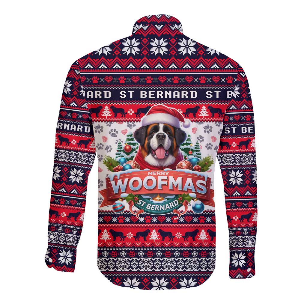 Saint Bernard Merry Woofmas Long Sleeve Button Shirt Christmas Dog Art Style - Wonder Print Shop