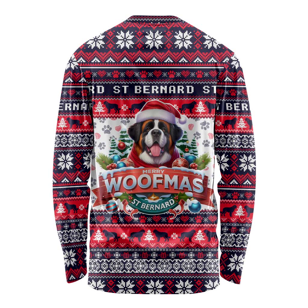 Saint Bernard Merry Woofmas Long Sleeve Shirt Christmas Dog Art Style - Wonder Print Shop