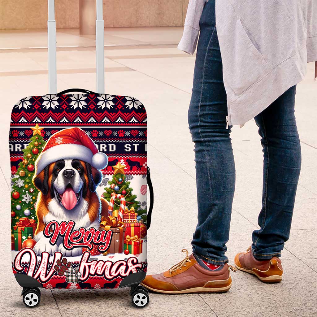 Saint Bernard Merry Woofmas Luggage Cover Christmas Dog Art Style - Wonder Print Shop