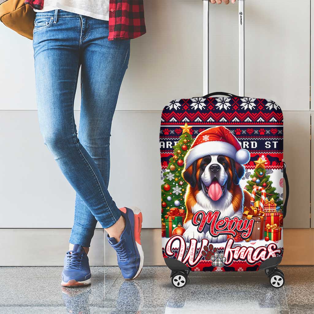 Saint Bernard Merry Woofmas Luggage Cover Christmas Dog Art Style - Wonder Print Shop