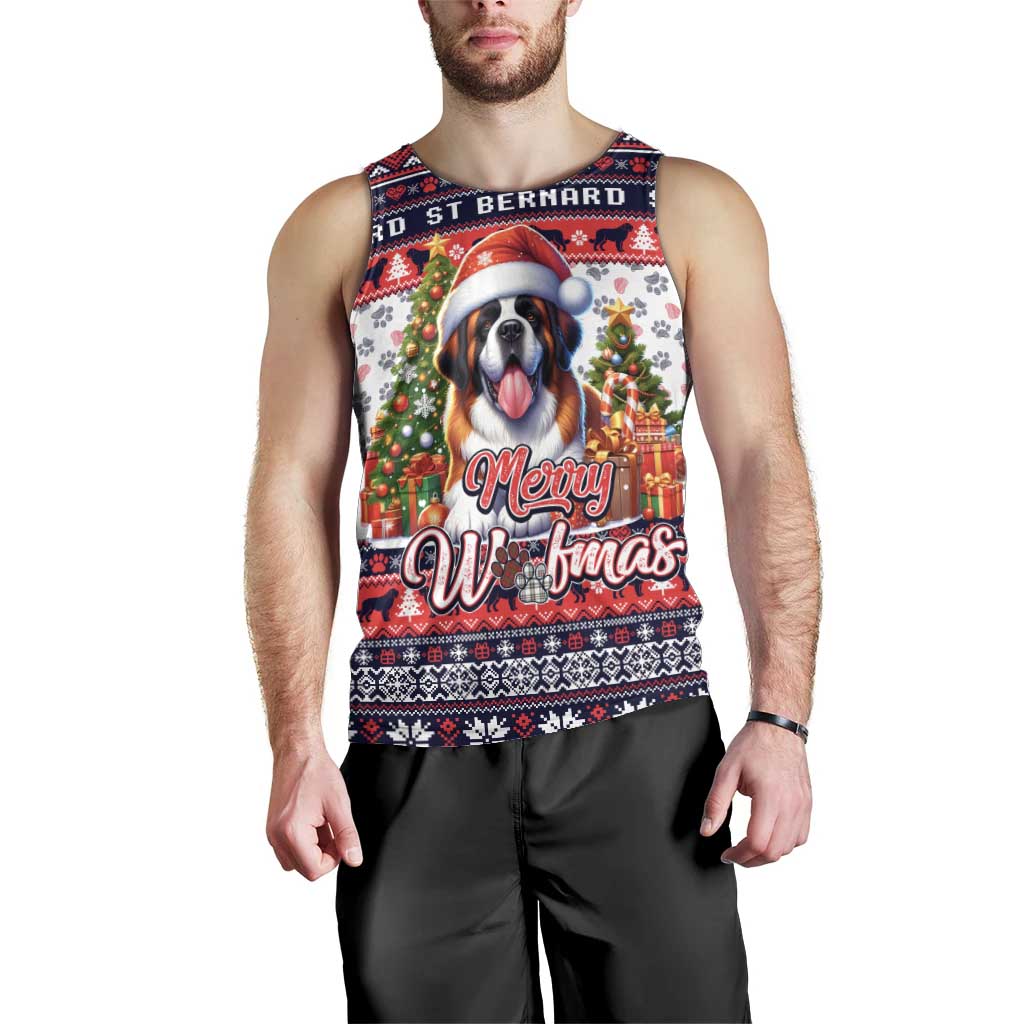 Saint Bernard Merry Woofmas Men Tank Top Christmas Dog Art Style - Wonder Print Shop