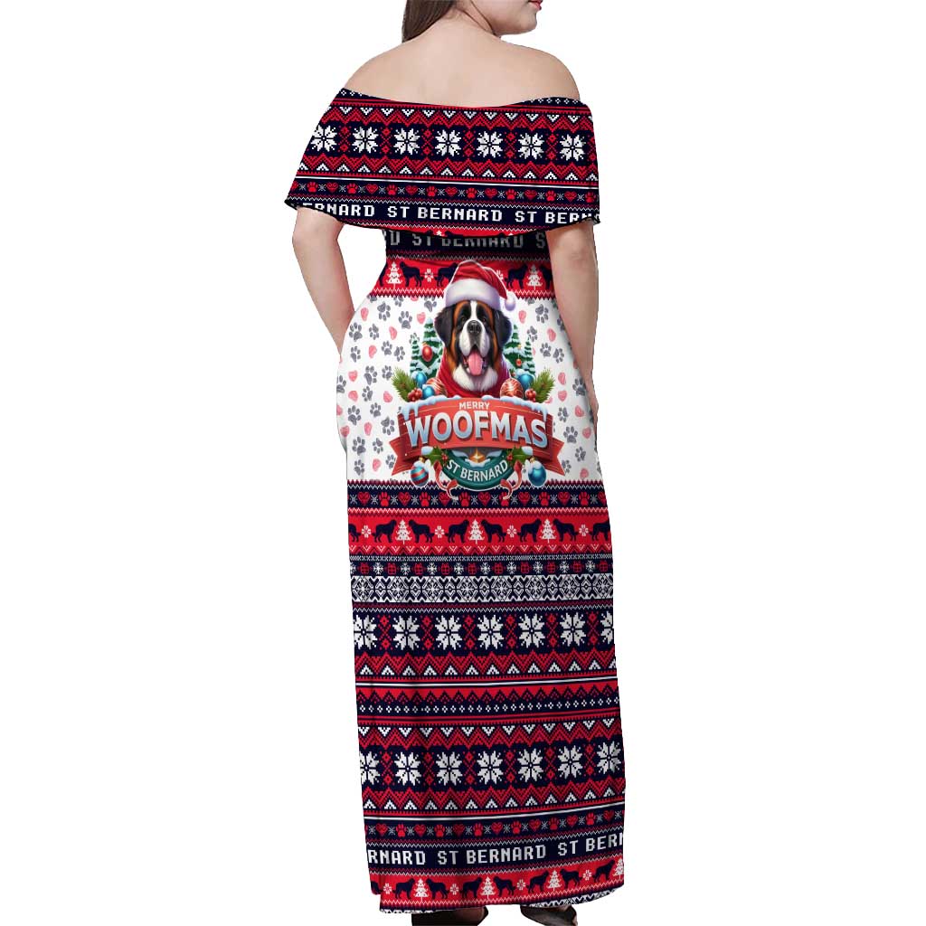 Saint Bernard Merry Woofmas Off Shoulder Maxi Dress Christmas Dog Art Style - Wonder Print Shop