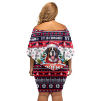 Saint Bernard Merry Woofmas Off Shoulder Short Dress Christmas Dog Art Style - Wonder Print Shop