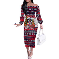 Saint Bernard Merry Woofmas Off The Shoulder Long Sleeve Dress Christmas Dog Art Style - Wonder Print Shop