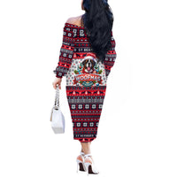 Saint Bernard Merry Woofmas Off The Shoulder Long Sleeve Dress Christmas Dog Art Style - Wonder Print Shop