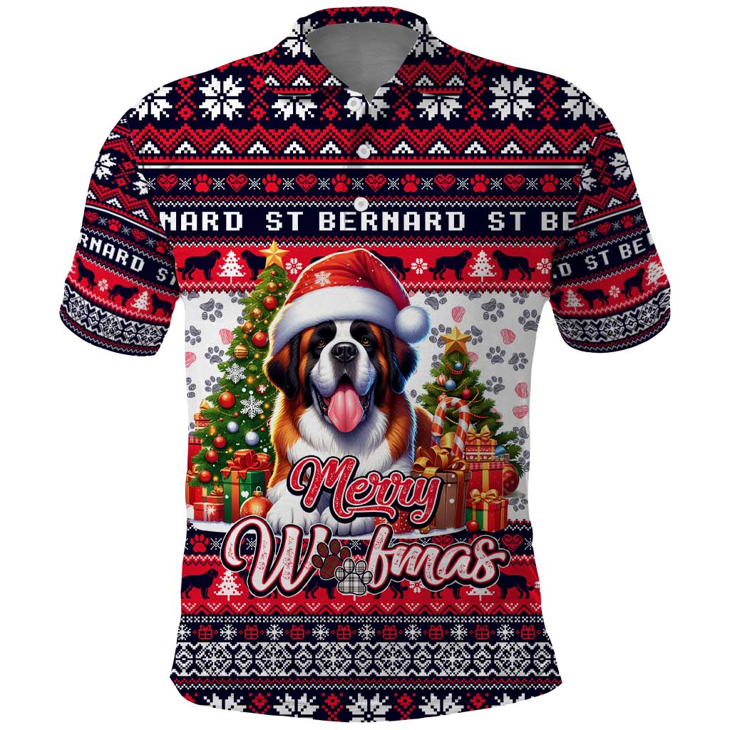 Saint Bernard Merry Woofmas Polo Shirt Christmas Dog Art Style - Wonder Print Shop