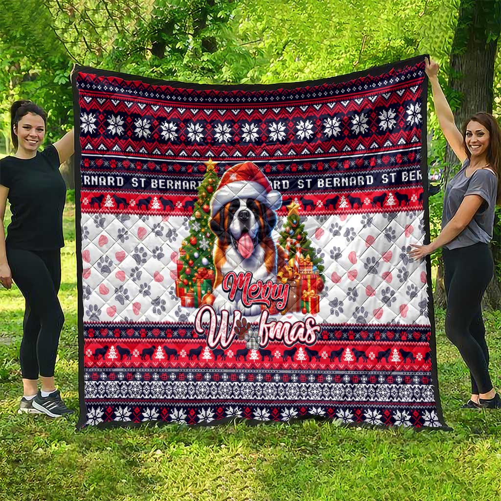 Saint Bernard Merry Woofmas Quilt Christmas Dog Art Style - Wonder Print Shop