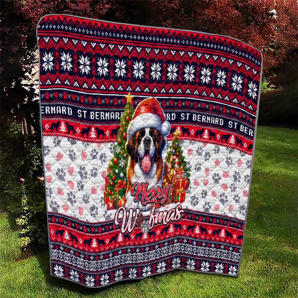 Saint Bernard Merry Woofmas Quilt Christmas Dog Art Style - Wonder Print Shop