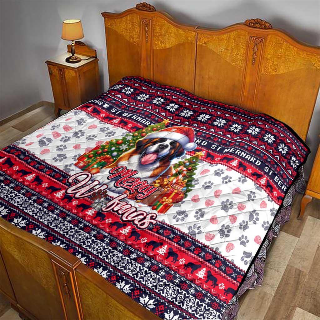 Saint Bernard Merry Woofmas Quilt Christmas Dog Art Style - Wonder Print Shop