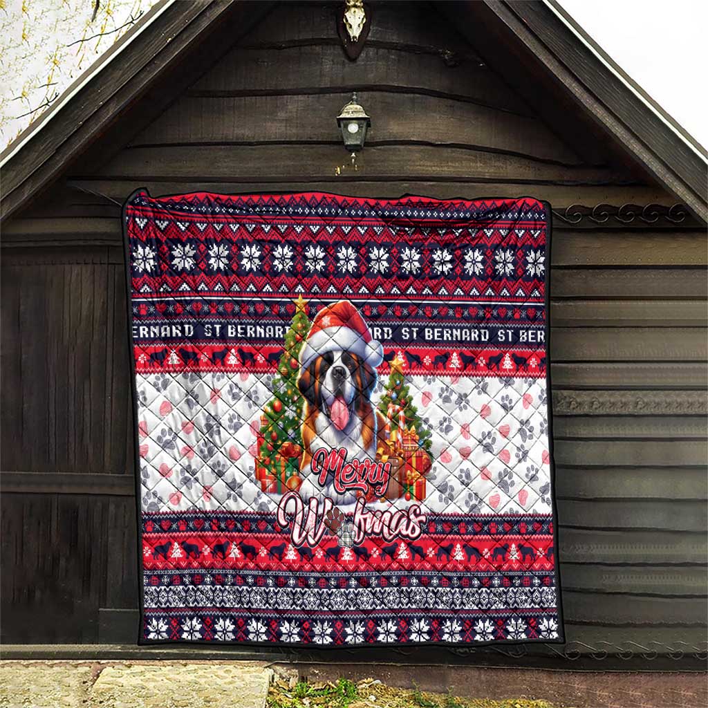 Saint Bernard Merry Woofmas Quilt Christmas Dog Art Style - Wonder Print Shop