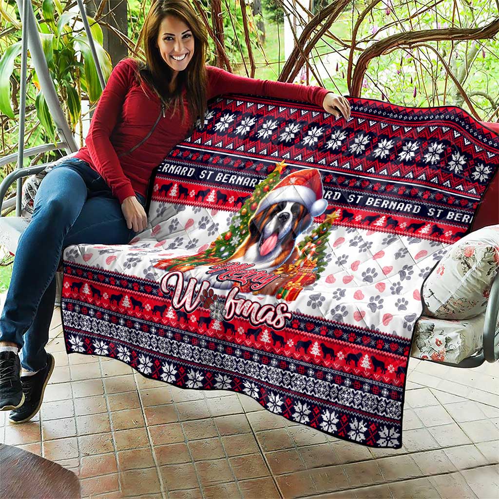 Saint Bernard Merry Woofmas Quilt Christmas Dog Art Style - Wonder Print Shop
