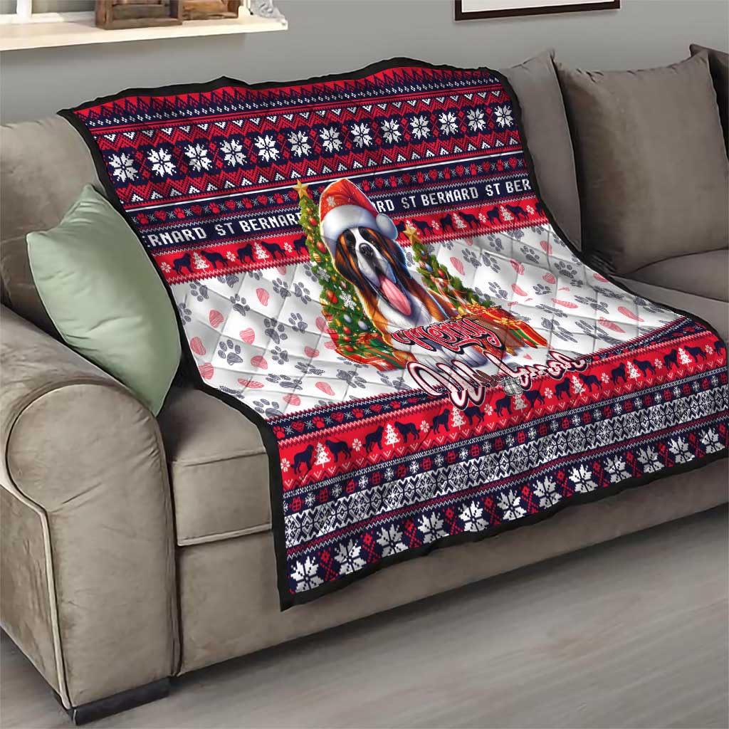 Saint Bernard Merry Woofmas Quilt Christmas Dog Art Style - Wonder Print Shop