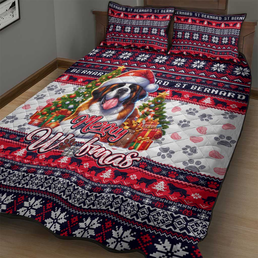 Saint Bernard Merry Woofmas Quilt Bed Set Christmas Dog Art Style - Wonder Print Shop