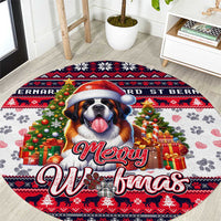 Saint Bernard Merry Woofmas Round Carpet Christmas Dog Art Style