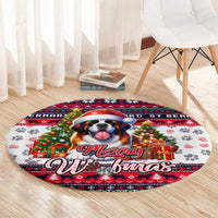 Saint Bernard Merry Woofmas Round Carpet Christmas Dog Art Style