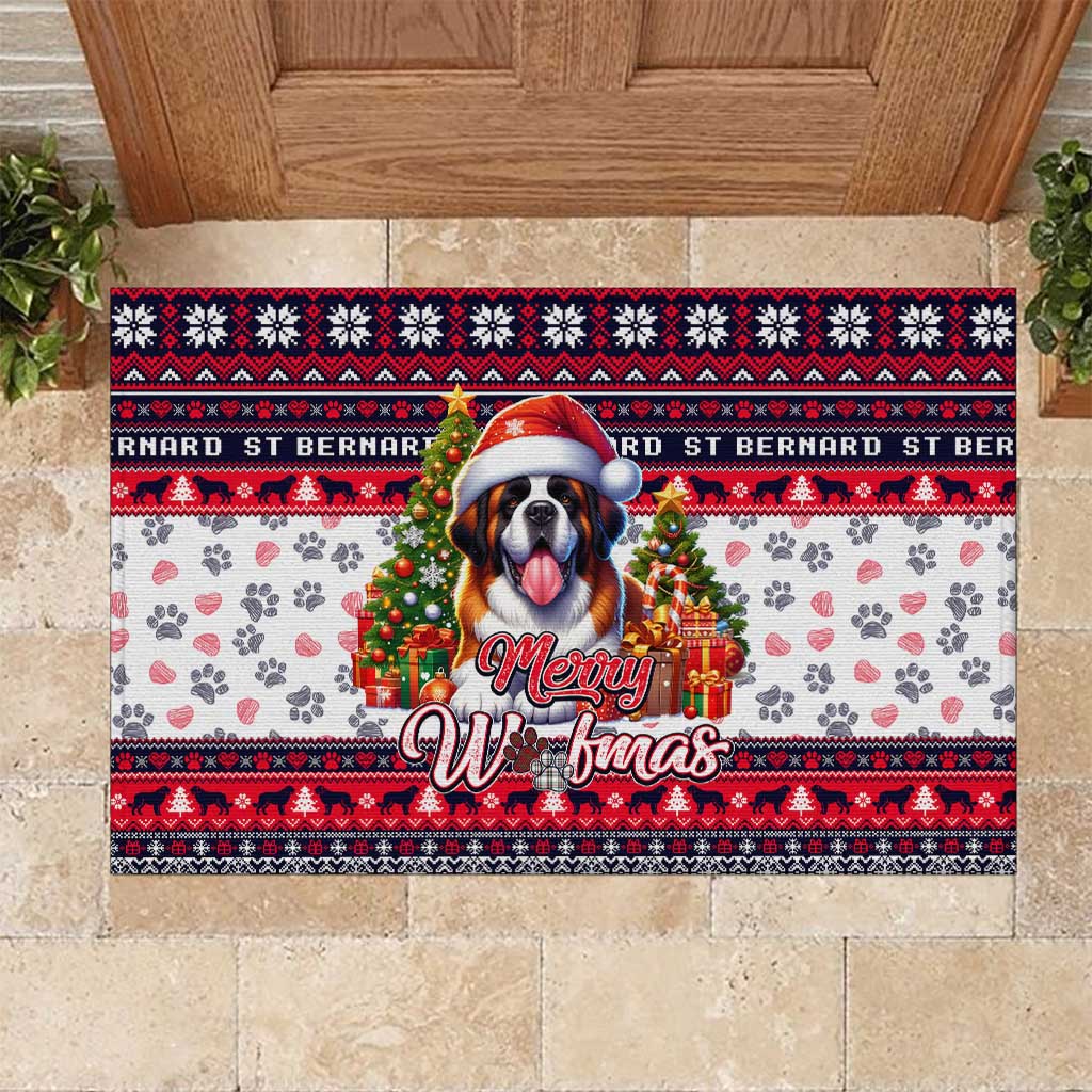 Saint Bernard Merry Woofmas Rubber Doormat Christmas Dog Art Style - Wonder Print Shop