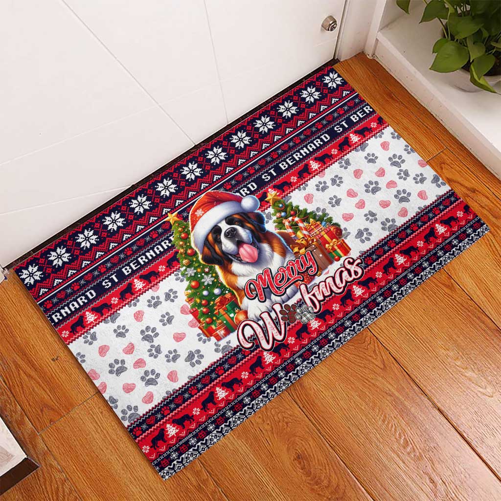 Saint Bernard Merry Woofmas Rubber Doormat Christmas Dog Art Style - Wonder Print Shop