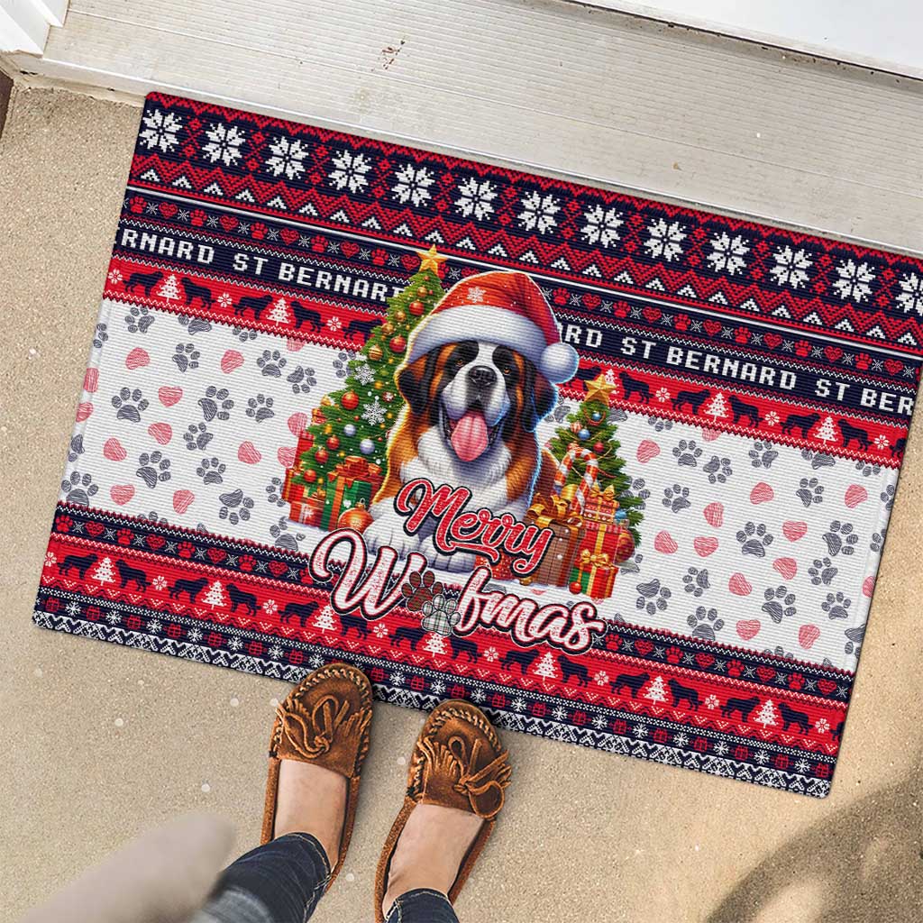 Saint Bernard Merry Woofmas Rubber Doormat Christmas Dog Art Style - Wonder Print Shop