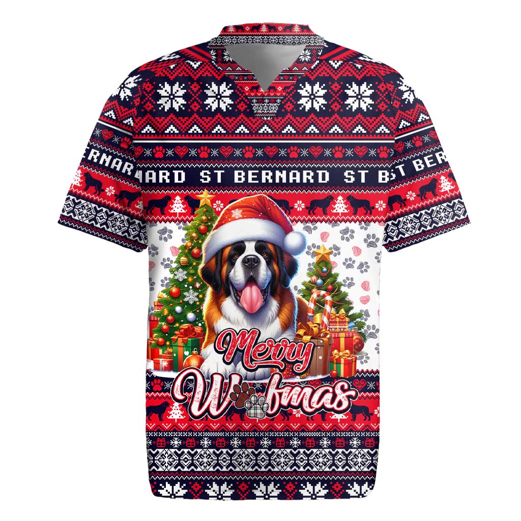 Saint Bernard Merry Woofmas Rugby Jersey Christmas Dog Art Style - Wonder Print Shop