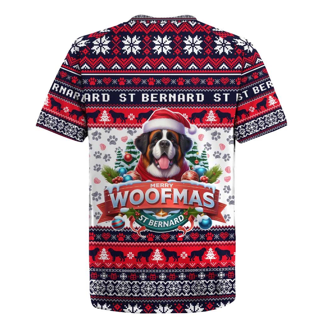 Saint Bernard Merry Woofmas Rugby Jersey Christmas Dog Art Style - Wonder Print Shop