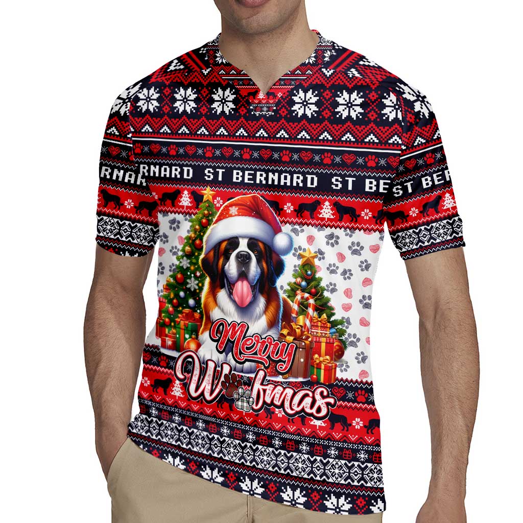 Saint Bernard Merry Woofmas Rugby Jersey Christmas Dog Art Style - Wonder Print Shop