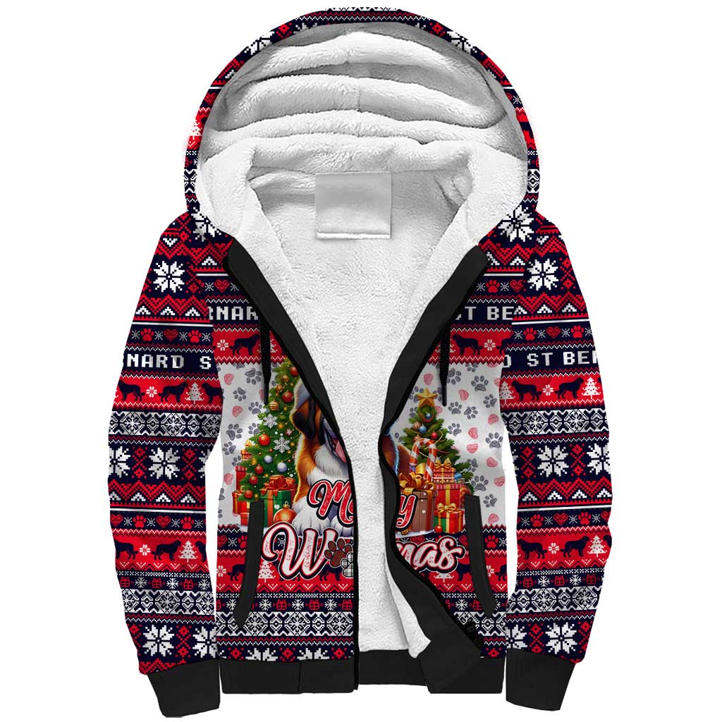 Saint Bernard Merry Woofmas Sherpa Hoodie Christmas Dog Art Style - Wonder Print Shop