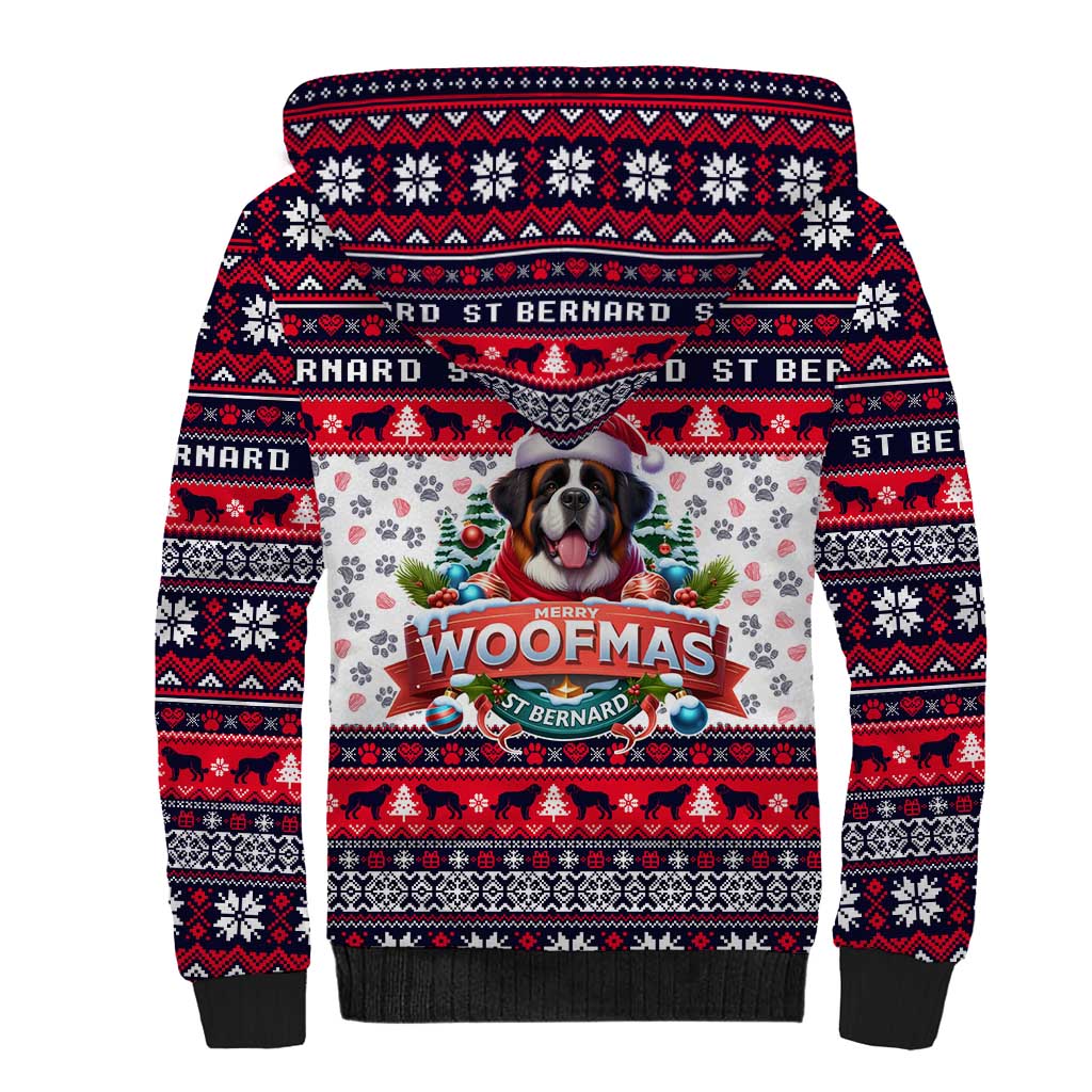 Saint Bernard Merry Woofmas Sherpa Hoodie Christmas Dog Art Style - Wonder Print Shop