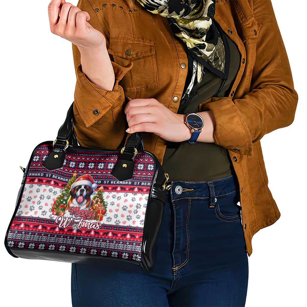 Saint Bernard Merry Woofmas Shoulder Handbag Christmas Dog Art Style