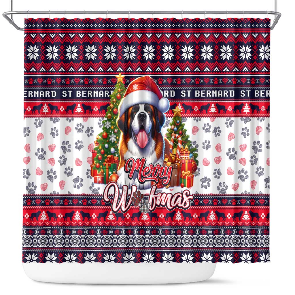 Saint Bernard Merry Woofmas Shower Curtain Christmas Dog Art Style