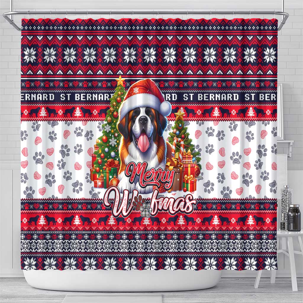 Saint Bernard Merry Woofmas Shower Curtain Christmas Dog Art Style