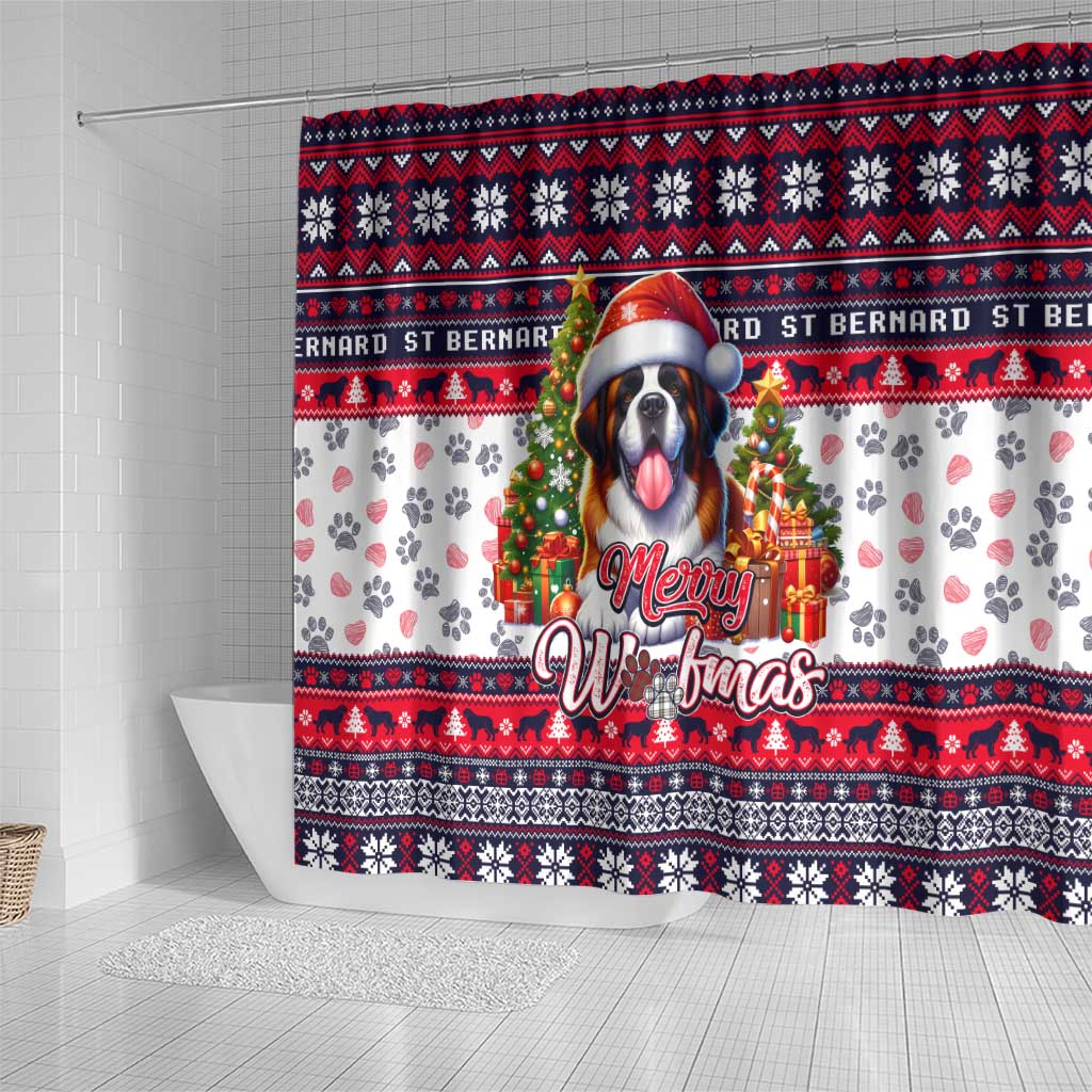 Saint Bernard Merry Woofmas Shower Curtain Christmas Dog Art Style