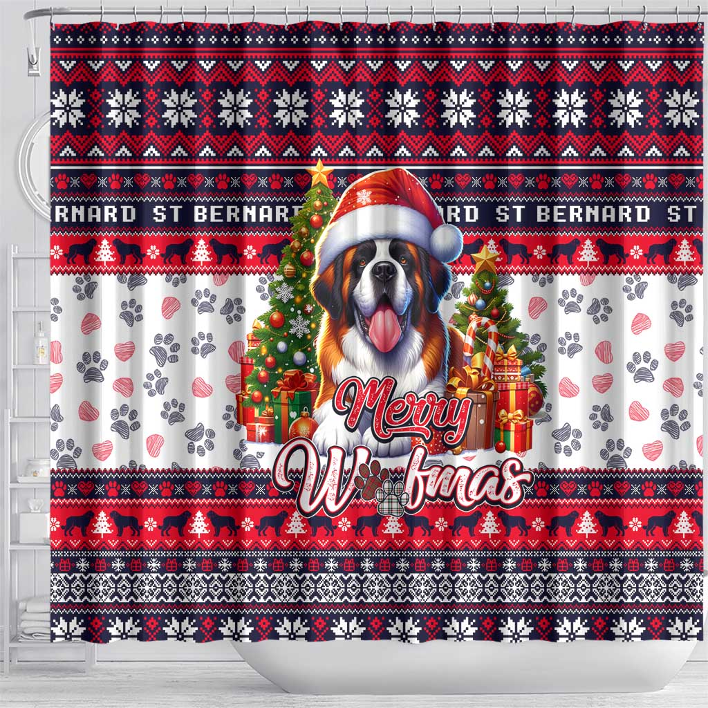 Saint Bernard Merry Woofmas Shower Curtain Christmas Dog Art Style