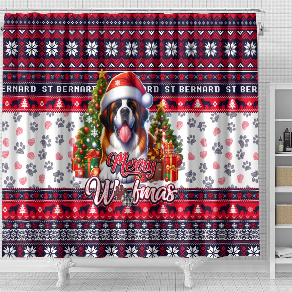 Saint Bernard Merry Woofmas Shower Curtain Christmas Dog Art Style