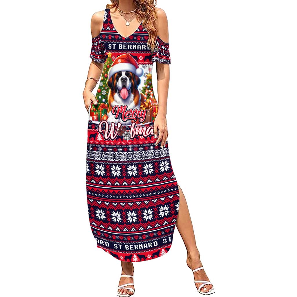 Saint Bernard Merry Woofmas Summer Maxi Dress Christmas Dog Art Style - Wonder Print Shop