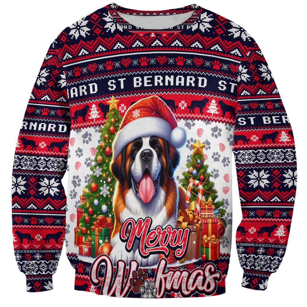 Saint Bernard Merry Woofmas Sweatshirt Christmas Dog Art Style - Wonder Print Shop