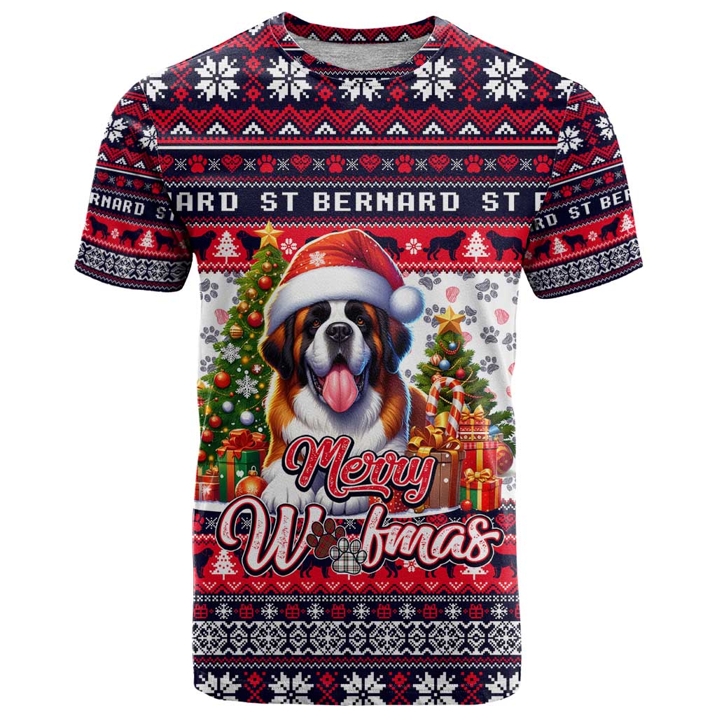 Saint Bernard Merry Woofmas T Shirt Christmas Dog Art Style - Wonder Print Shop