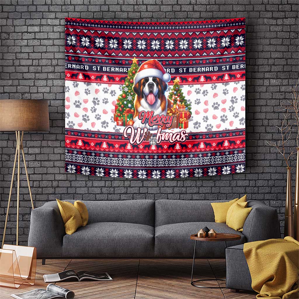 Saint Bernard Merry Woofmas Tapestry Christmas Dog Art Style - Wonder Print Shop