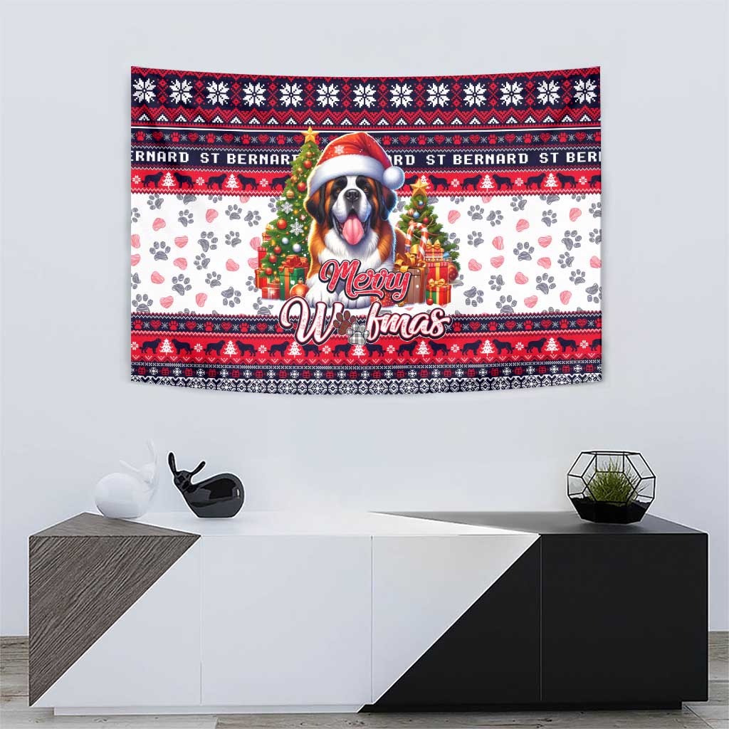 Saint Bernard Merry Woofmas Tapestry Christmas Dog Art Style - Wonder Print Shop