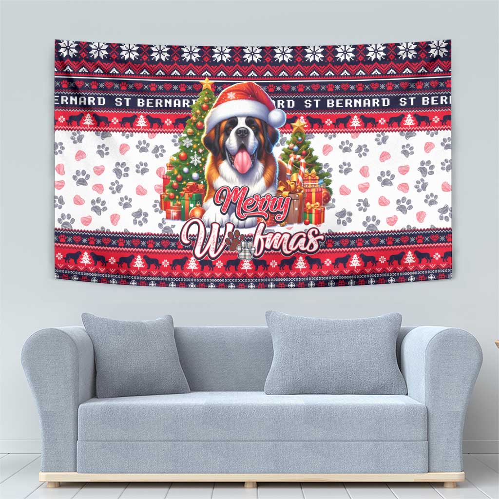 Saint Bernard Merry Woofmas Tapestry Christmas Dog Art Style - Wonder Print Shop